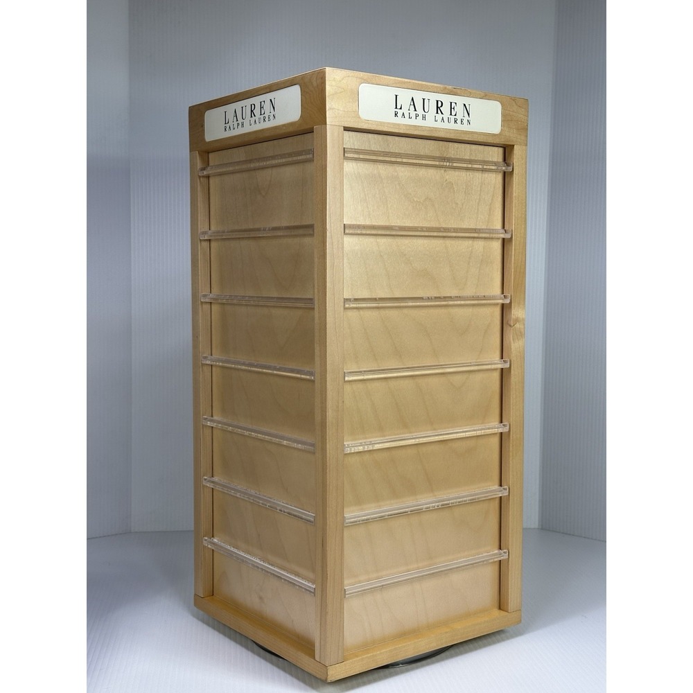 RALPH LAUREN WOOD TABLE COUNTER TOP JEWELRY EARRING STORE DISPLAY CASE 4 SIDED